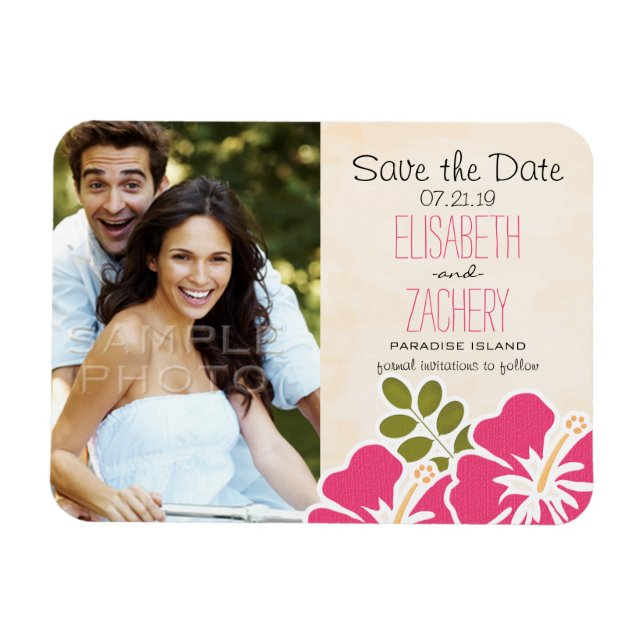 Fuchsia Hibiscus Photo Save the Date Magnet (Horizontal)