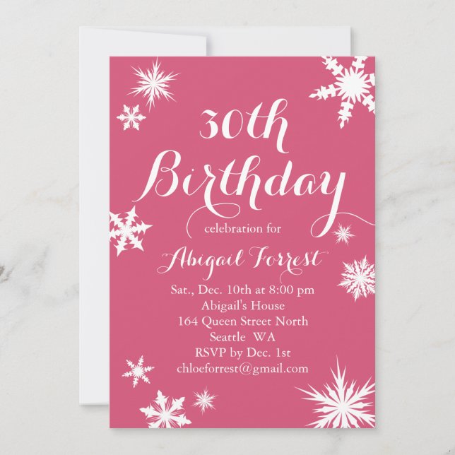 Fuchsia Hiver 30e anniversaire Invitation (Devant)