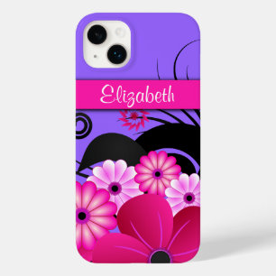 Fuchsia Hot Pink and Purple Floral Hibiscus Slim Case-Mate iPhone 14 Plus Case