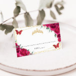 Fuchsia Hot Pink Floral Quinceañera 16th Birthday Place Card<br><div class="desc">Designed to co-ordinate with our Quinceañera Fuchsia Floral Princess Birthday collection,  this elegant place card features vibrant fuchsia floral,  pink and gold butterflies and a gold princess crown. (c) The Happy Cat Studio</div>