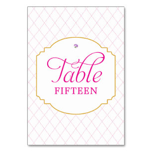 Fuchsia Hot Pink Gold Diamond Pattern Art Deco Table Number