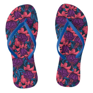 Fuchsia in blue and purple flip flops