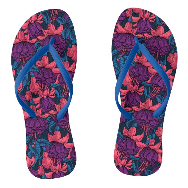 Fuchsia in blue and purple flip flops (Footbed)