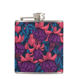 Fuchsia in blue and purple hip flask