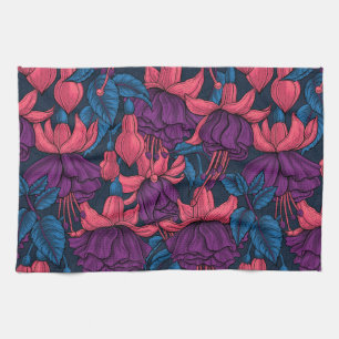 Fuchsia in blue and purple kitchen towel