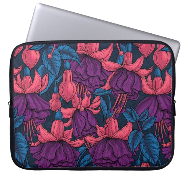 Fuchsia in blue and purple laptop sleeve (Front)