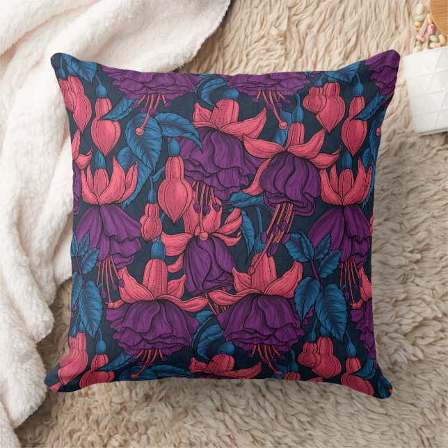 Fuchsia in blue and purple throw pillow (Blanket)