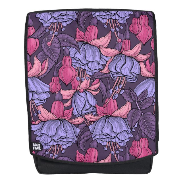 Fuchsia in pink and violet backpack (Front)