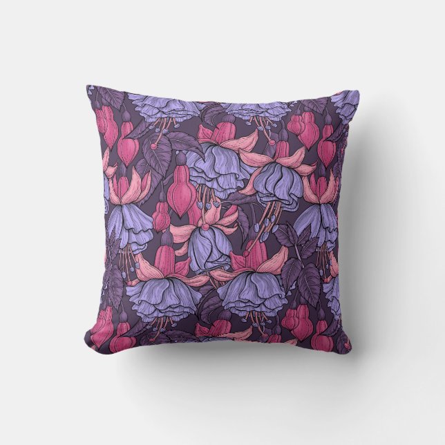 Fuchsia in pink and violet throw pillow (Front)