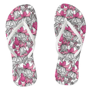 Fuchsia in white and pink flip flops