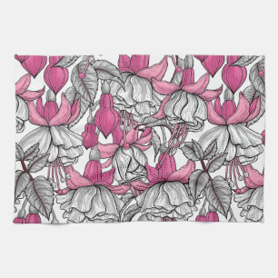 Fuchsia in white and pink kitchen towel