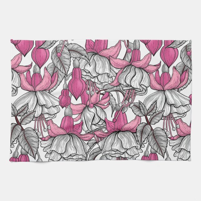 Fuchsia in white and pink kitchen towel (Horizontal)