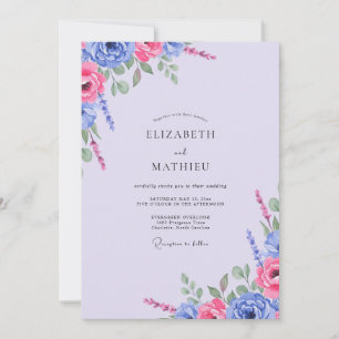 Fuchsia Indigo Leafy Wedding Invitation
