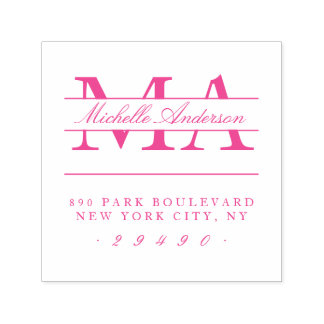 Fuchsia Initials & Name Calligraphy Return Address Self-inking Stamp
