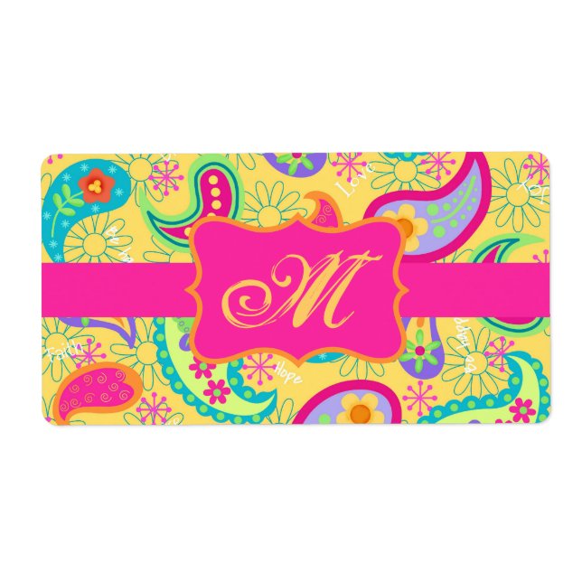 Fuchsia jaune rose moderne Paisson Monogramme (Devant)