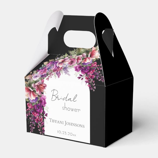 Fuchsia Lavender Floral Arch Bridal Shower Favor Box (Front Side)