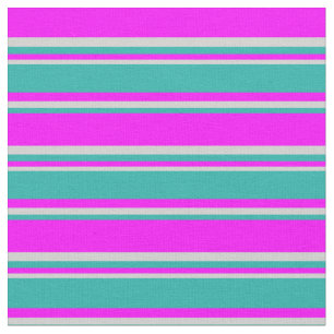 Fuchsia, Light Sea Green, and Light Grey Stripes Fabric