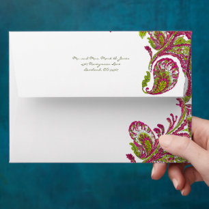 Fuchsia Lime Vintage Peacock Wedding Envelopes