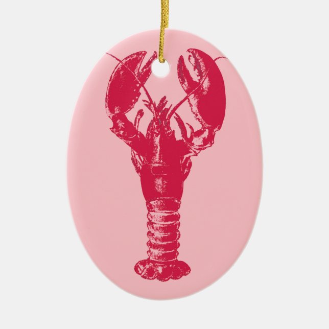 Fuchsia Lobster on Light Pink Ceramic Ornament (Front)
