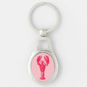 Fuchsia Lobster on Light Pink Keychain