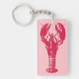 Fuchsia Lobster on Light Pink Keychain