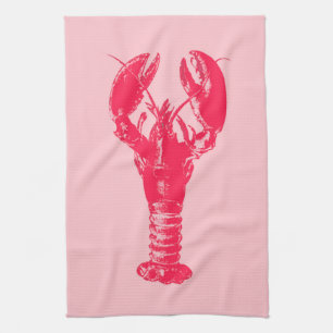 Fuchsia Lobster on Light Pink Kitchen Towel