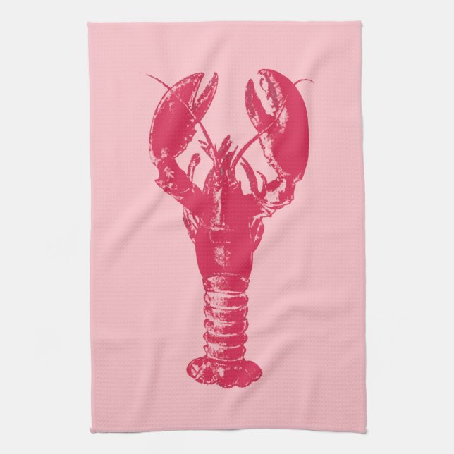 Fuchsia Lobster on Light Pink Kitchen Towel (Vertical)