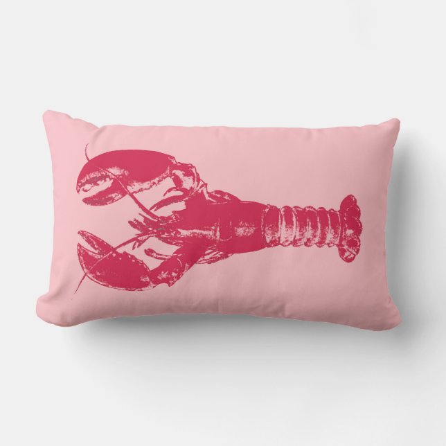 Fuchsia Lobster on Light Pink Lumbar Pillow (Front)