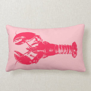 Fuchsia Lobster on Light Pink Lumbar Pillow