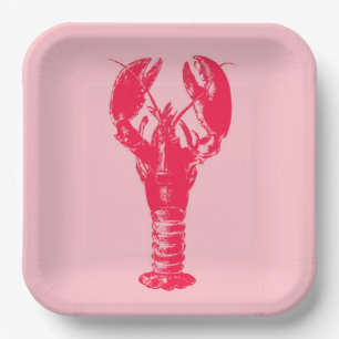 Fuchsia Lobster on Light Pink Paper Plate