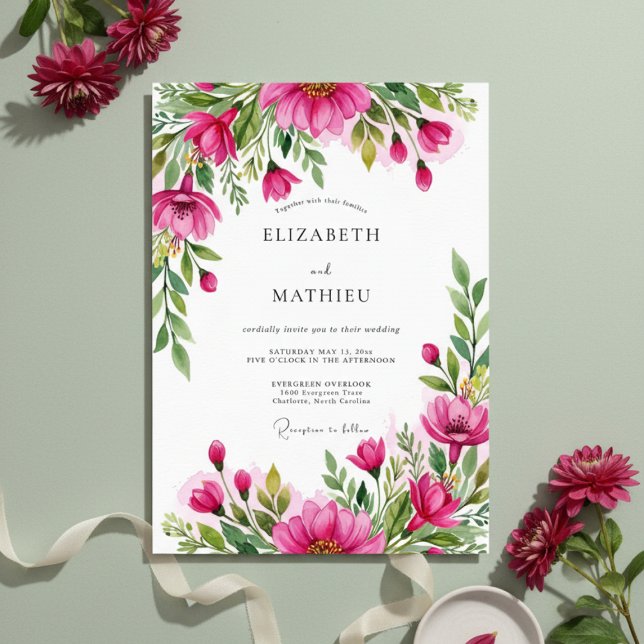 Fuchsia Lush Bloom Wedding Invitation (Creator Uploaded)