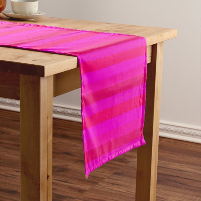 Fuchsia, Magenta, Red & Pink Horizontal Stripes Long Table Runner (In Situ)