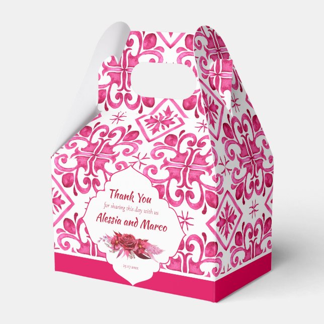 Fuchsia Majolica magenta tiles personalized  Favor Box (Front Side)
