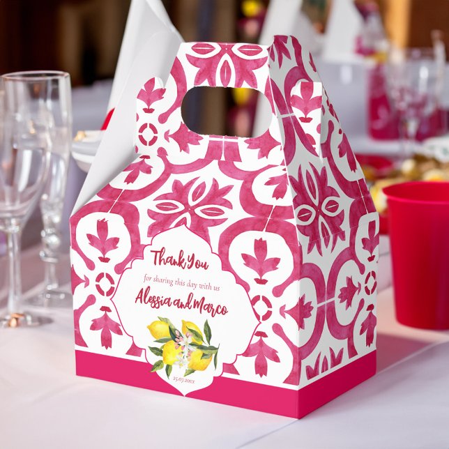 Fuchsia Majolica magenta tiles personalized  Favor Box (Fuchsia Majolica magenta tiles personalized Favor Box )