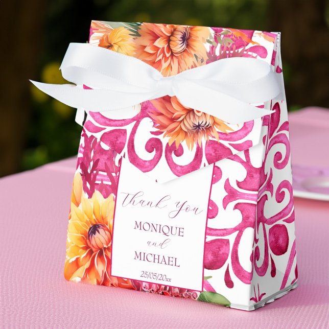 Fuchsia Majolica tiles orange dahlia template Favor Box (Fuchsia Majolica tiles orange dahlia template Favor Box wedding favors elegant personalized)