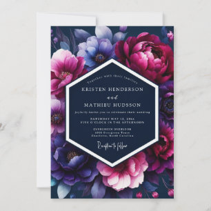 Fuchsia Midnight Flora Wedding Invitation