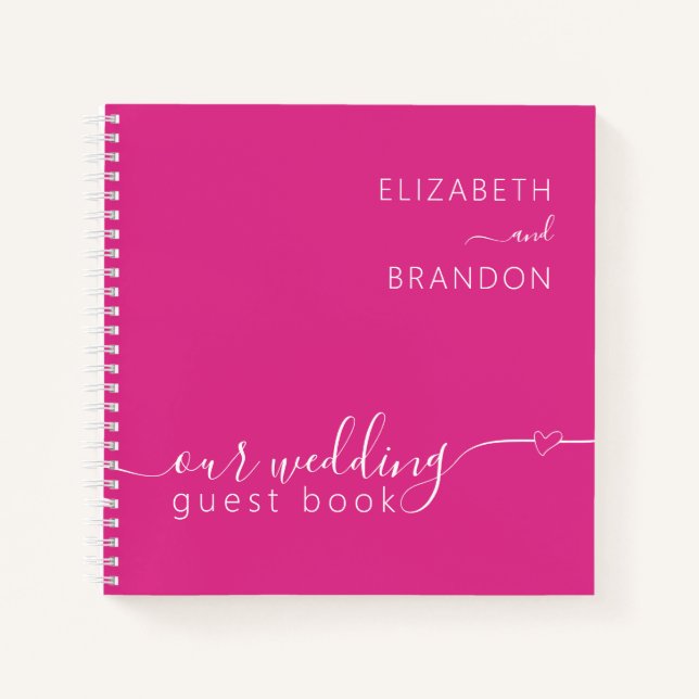 Fuchsia, Modern Minimal Wedding Guestbook Notebook (Front)
