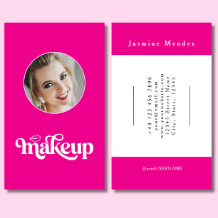 Fuchsia Modern Photo Elegant Makeup Artist Logo  Business Card