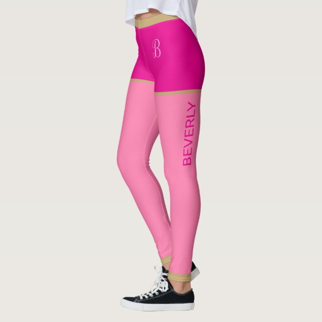 Fuchsia Monogrammed Shorts Pink Tights Gold Border (Left)