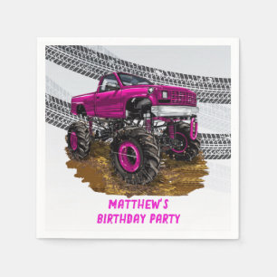 Fuchsia Monster Truck Boy Birthday Party Napkin