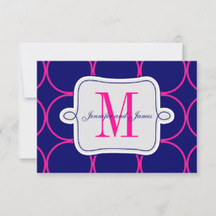 Fuchsia Navy Blue Modern Wedding RSVP #2 Card