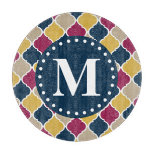 Fuchsia Navy Moroccan Lattice Monogram Cutting Board
