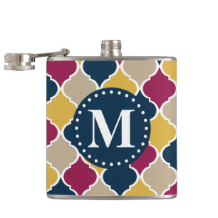 Fuchsia Navy Moroccan Lattice Monogram Hip Flask