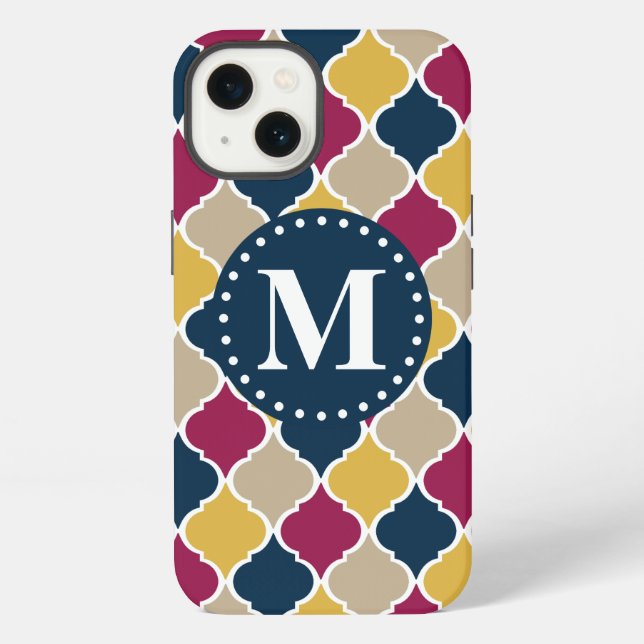 Fuchsia Navy Moroccan Lattice Monogram iPhone Case (Back)