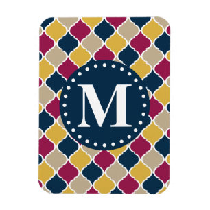 Fuchsia Navy Moroccan Lattice Monogram Magnet