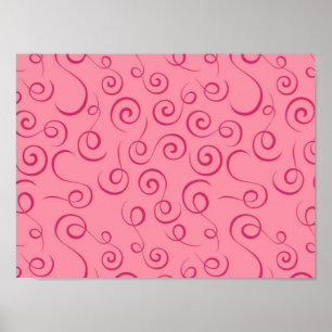 Fuchsia on Pink Retro Curly Swirl Spiral Poster