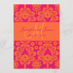 Fuchsia Orange Damask Wedding Save the Date