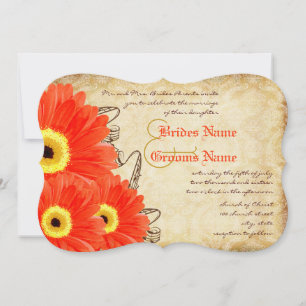 Fuchsia & Orange Gerber Daisy Wedding Invitation