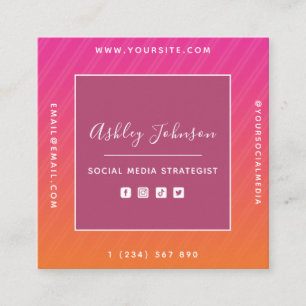 Fuchsia & Orange Ombre Social Media QR Code Modern Square Business Card