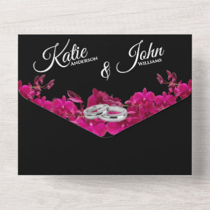 Fuchsia Orchids on Black-Photo Wedding-  All In On All In One Invitation
